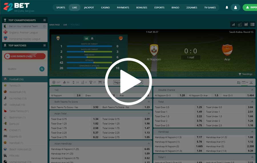 22bet live streaming